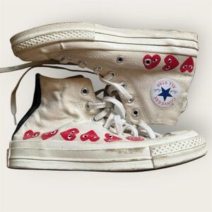 Converse White High-Top Sneakers with Red Heart Motifs